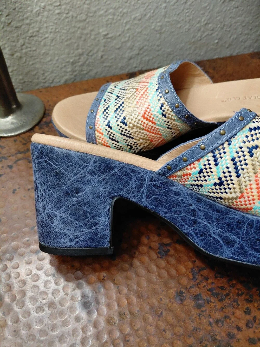 Chocolat Blu Sz. 7 Blue Combo Raffia Guro Platform Sandal